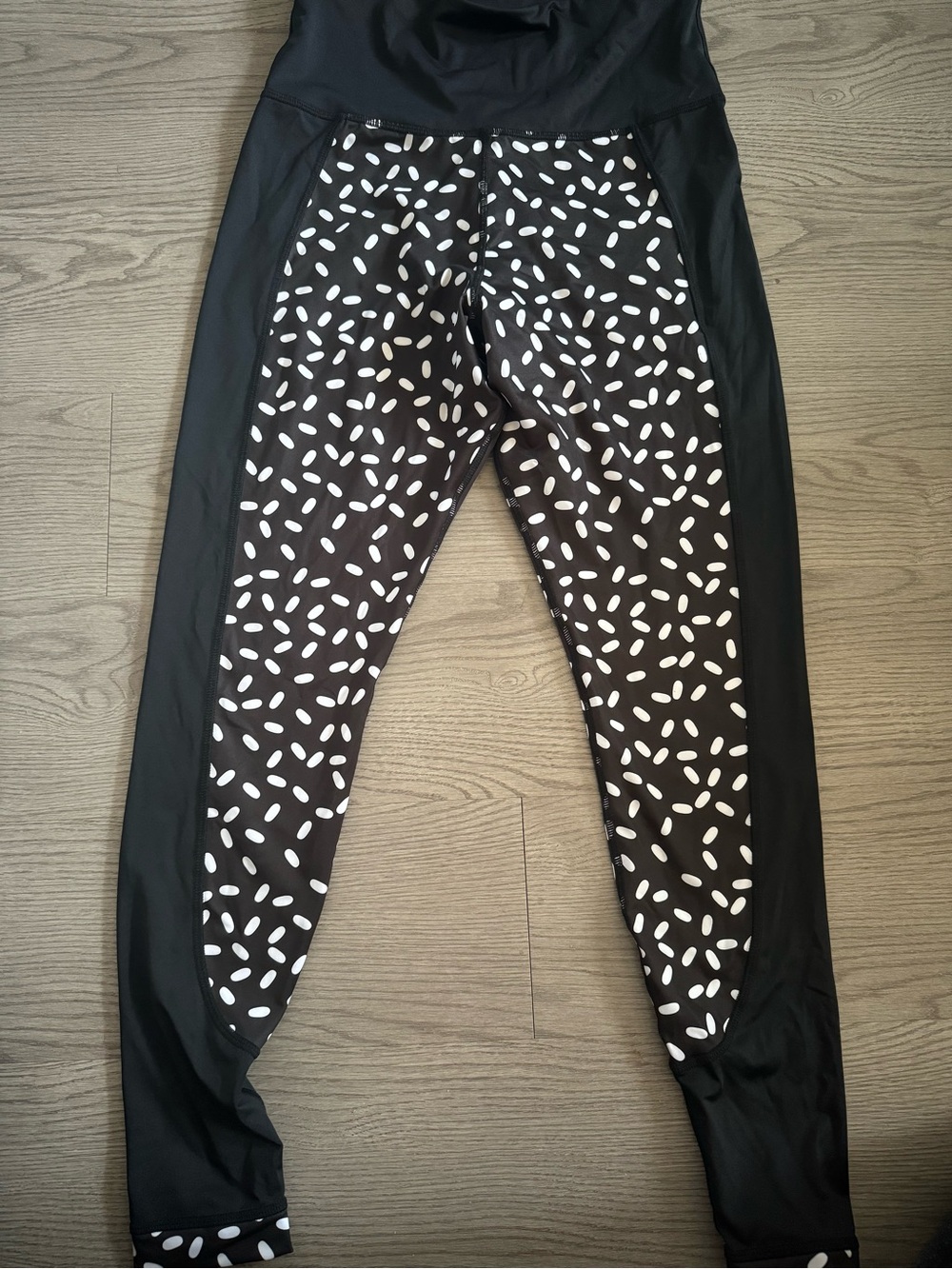 WOLF an whistle Black Leggings with White Polka-Dot Side Panels